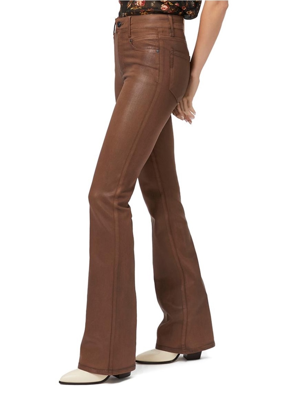Paige Laurel Canyon Coated Bootcut Jeans Cognac Brown 29